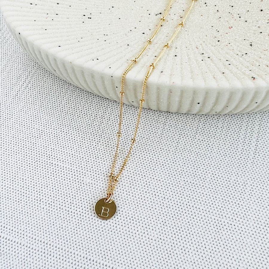 Gold Filled Satellite Initial Necklace - Single Charm