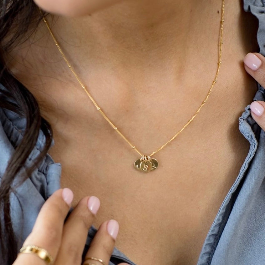 Gold Filled Satellite Initial Necklace- Triple Charm